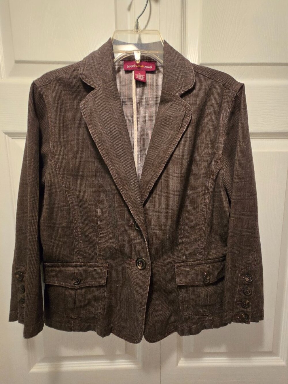 JONES WEAR JEANS 100% Cotton Brown Mix Plaid Blazer w/Pockets - Size Large